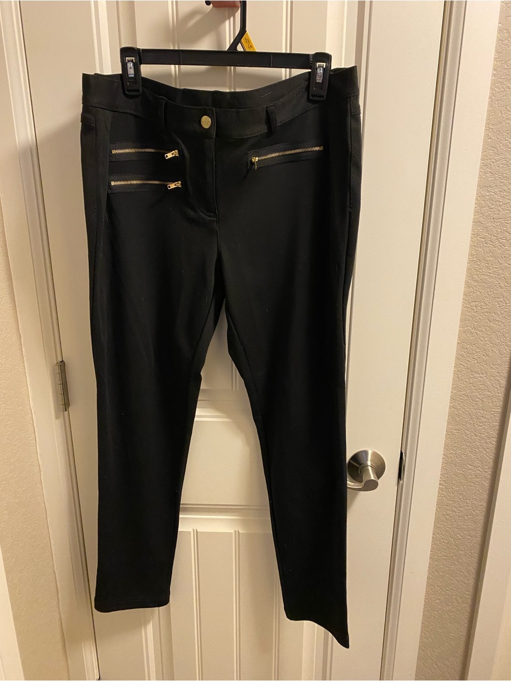 Sizzle Pants 17 Juniors Black Stretch Skinny Slacks Gold Accents Ankle Length